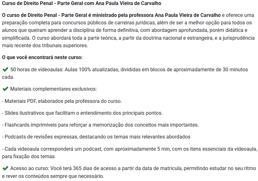 Info Curso de Direito Penal Parte Geral 2025 com Ana Paula Vieira de Carvalho - Rateio RJ Plus