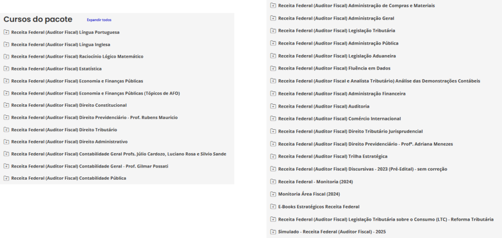 Informações Curso Receita Federal 2025 Pré + Pós-Edital – Auditor Fiscal – Rateio Estratégia