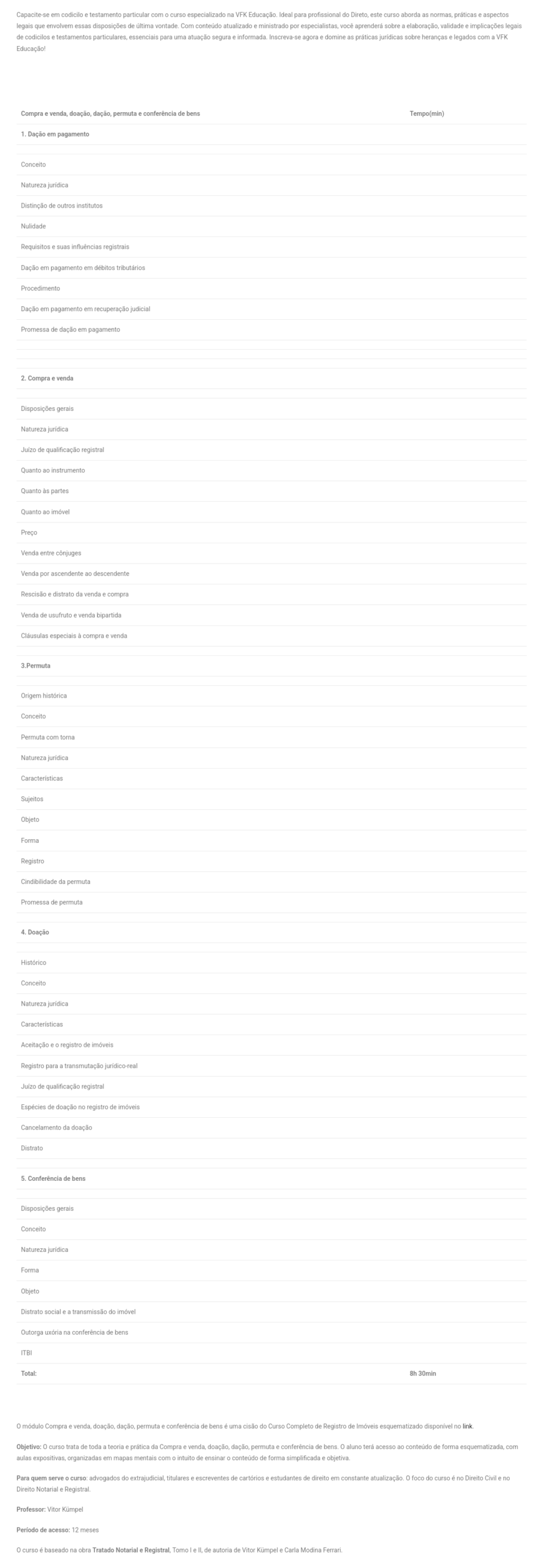 Informações Curso de Compra, Venda e Registro de Imóveis 2025 - Rateio VFK Educação