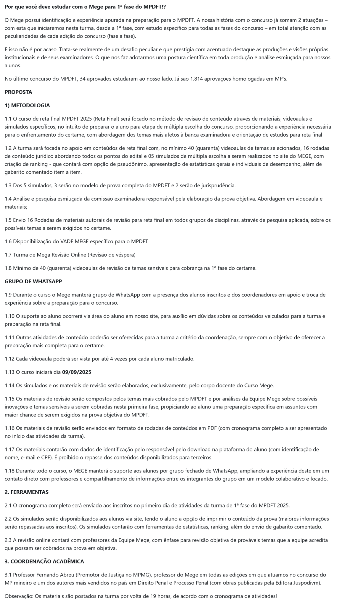 Informações do Curso MPDFT 2025 Pós-Edital [Reta Final] Rateio Mege