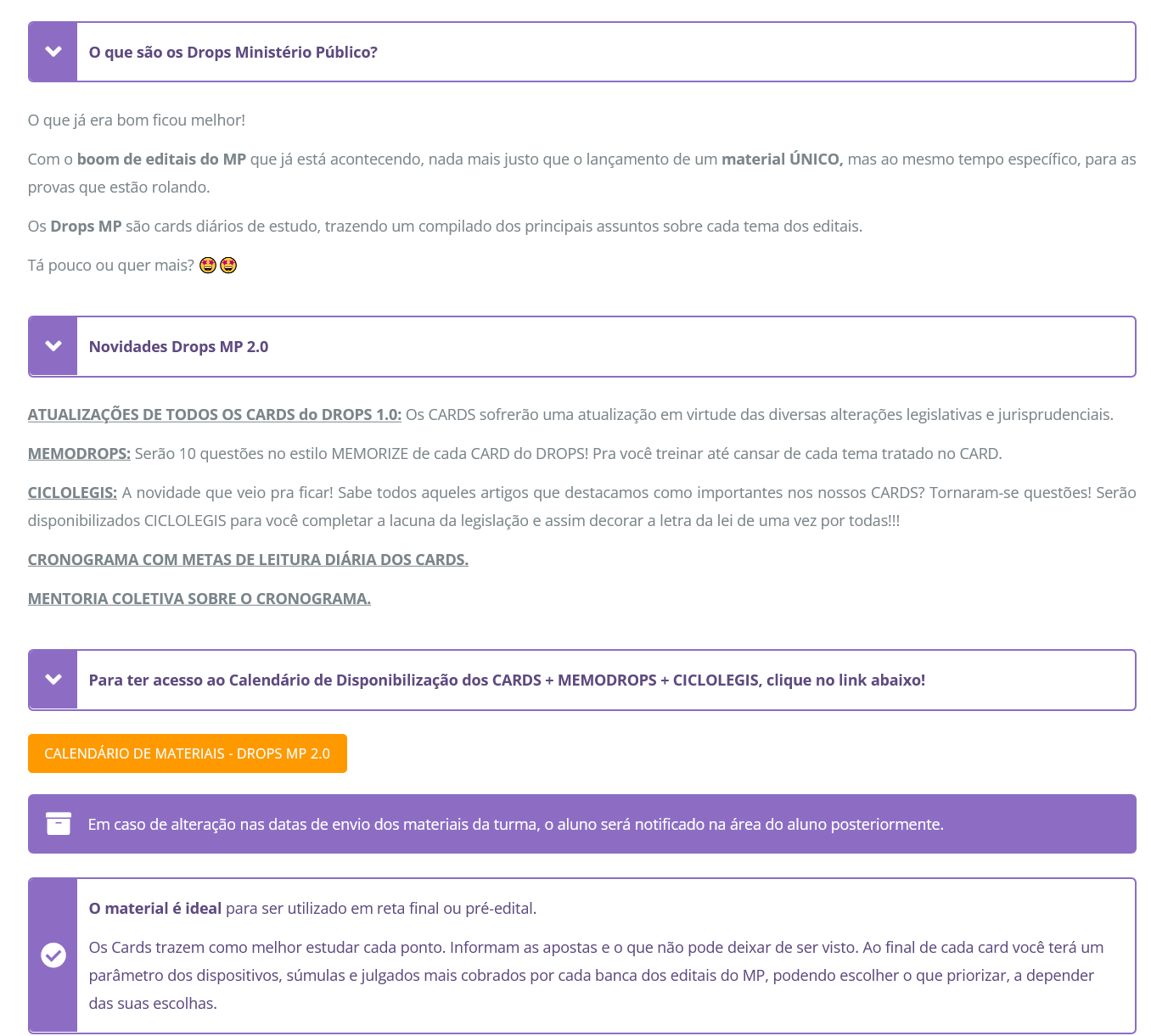 Informações Curso DROPS Ministério Público [2025] Rateio Ciclos