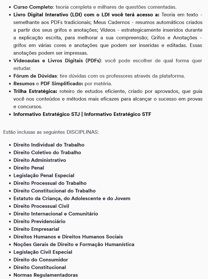Informações Magistratura do Trabalho (Juiz do Trabalho) Pacote Regular [2026] Rateio Estratégia