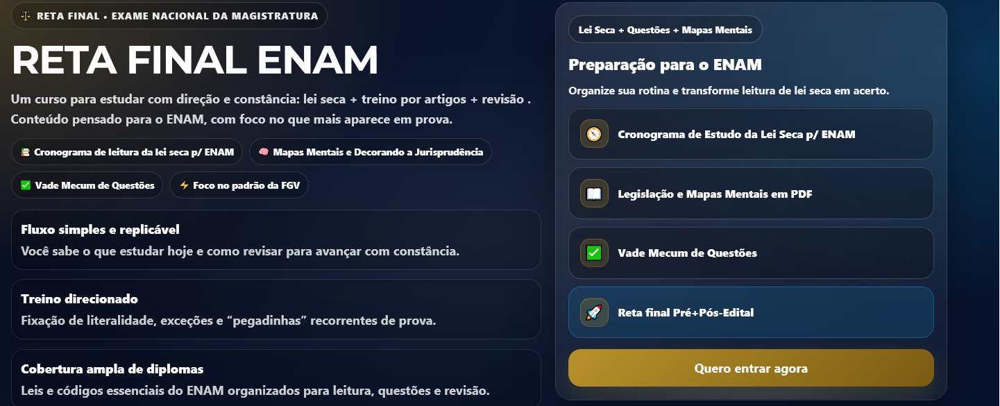 Informações RETA FINAL Enam Pré Edital [2026.1] Decorando a Lei Seca