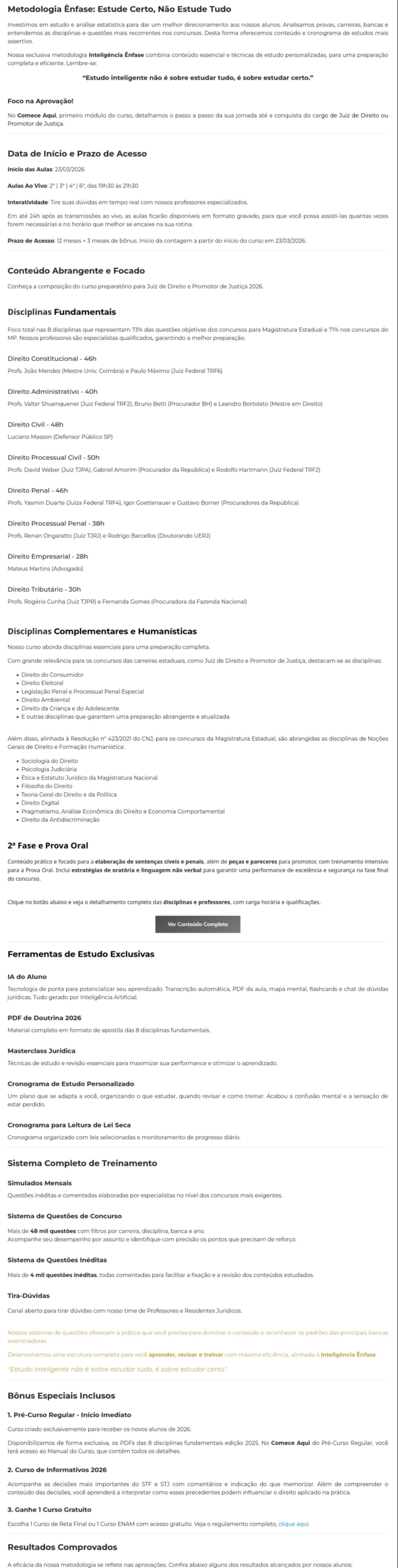 Informações Curso Juiz de Direito e Promotor de Justiça [2026] Rateio Ênfase