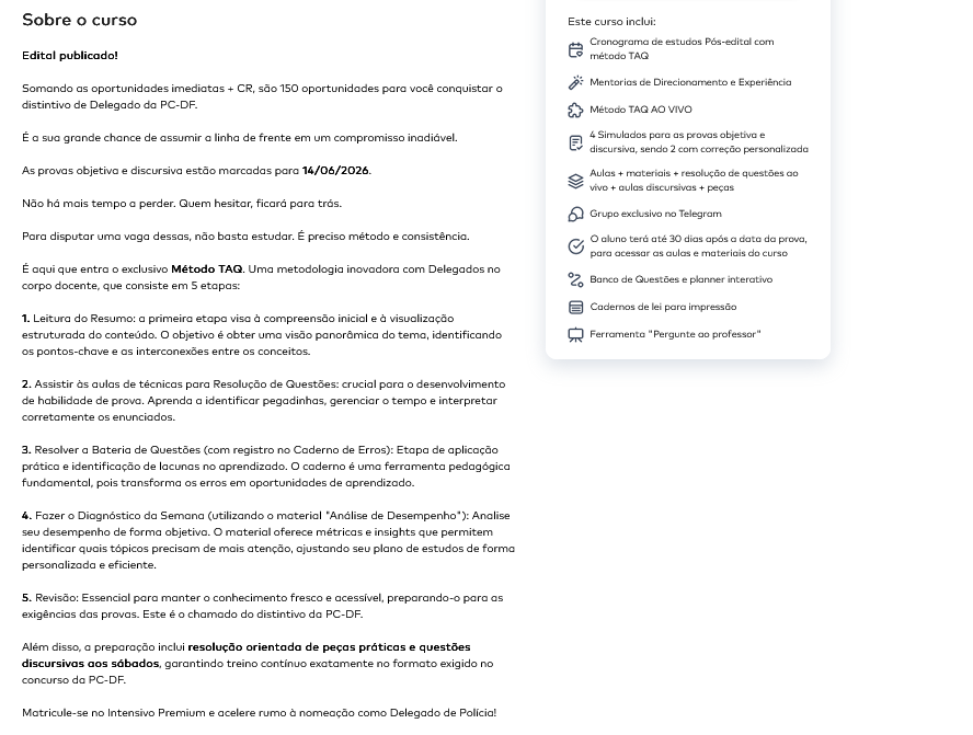 Informações Delegado PC-DF Intensivo Premium [2026] Rateio Ceisc