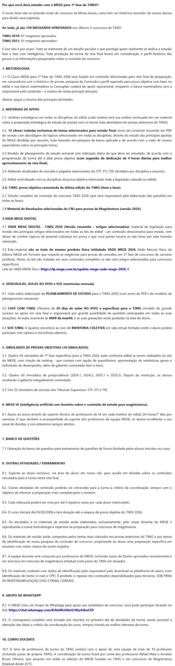 Informações Juiz Substituto TJMG Pós edital [2026] Rateio Mege