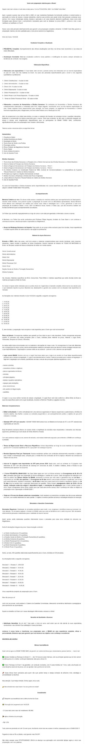 Informações ENAM TURBO MAX 2026.1 [PÓS-EDITAL] Rateio Ouse Saber