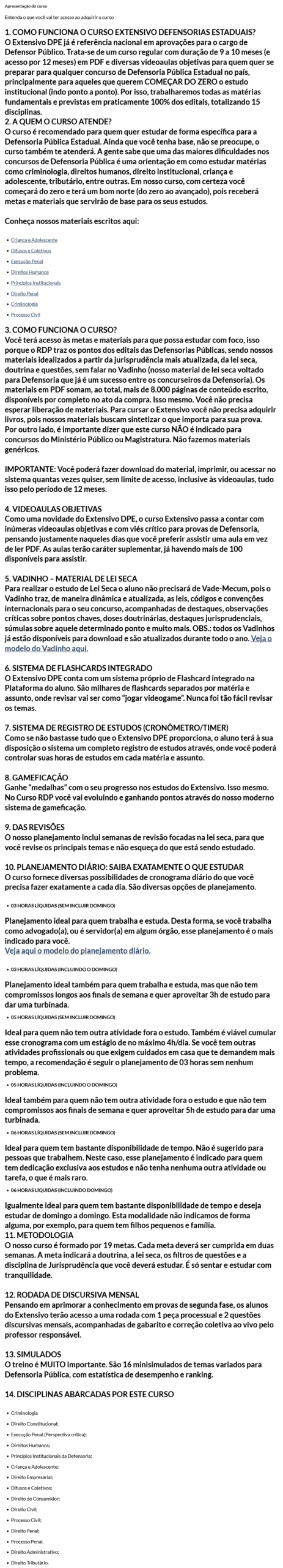 Informações Extensivo DPE Rumo a Defensoria [2026] Rateio RDP