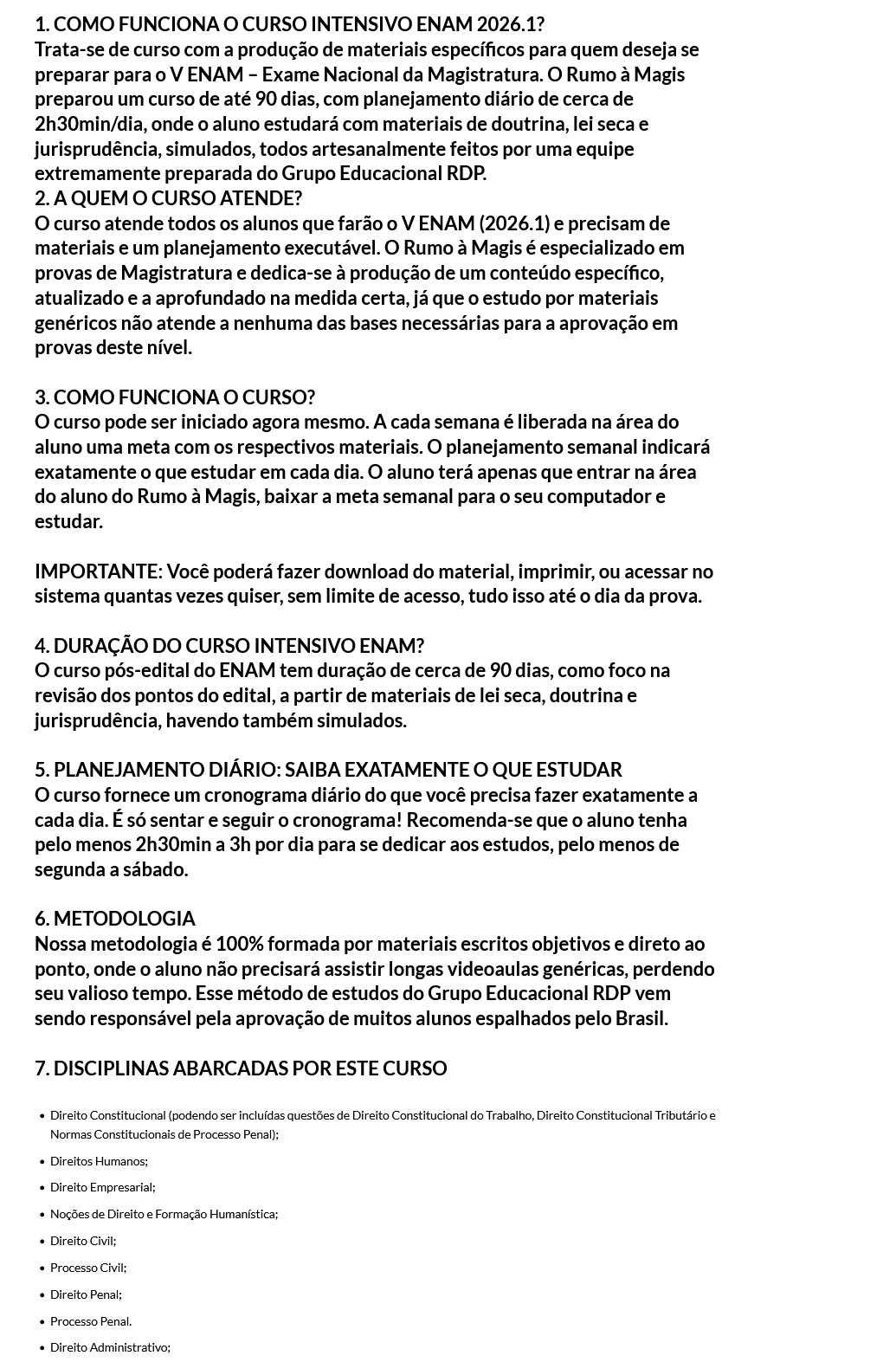 Informações INTENSIVO ENAM [2026.1] Rateio RDP