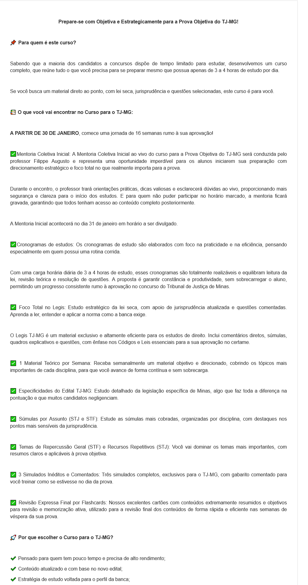 Informações RETA FINAL PARA O TJ-MG Pós-Edital [2026] Rateio Ouse Saber