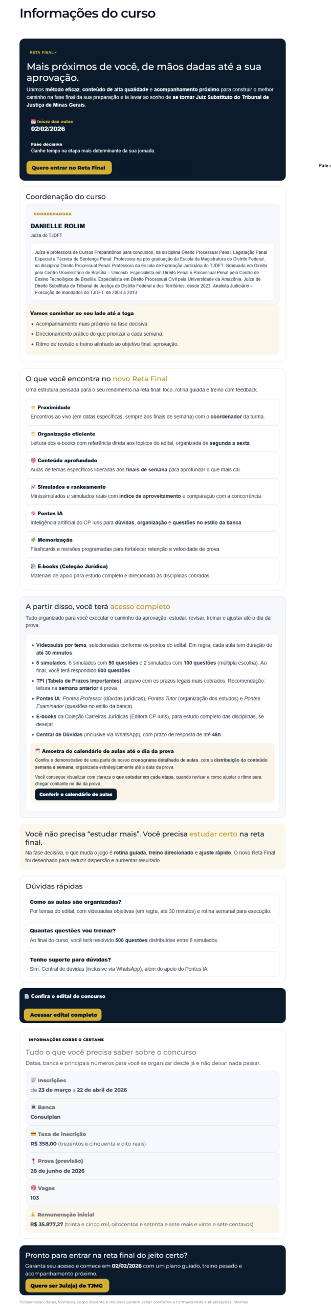 Informações Reta final TJMG Magistratura [Pós-Edital 2026] Rateio CP Iuris