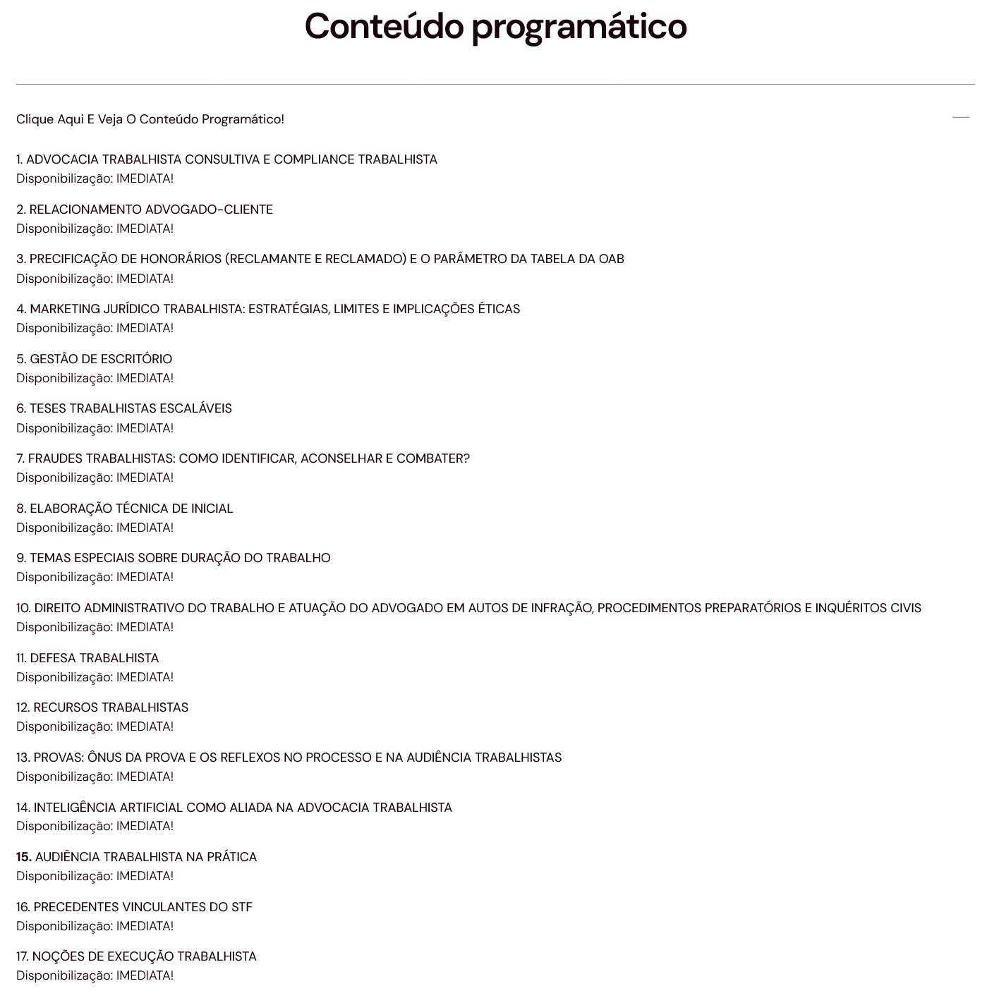 Informações CURSO DE PRÁTICA TRABALHISTA [2026] Rateio Escola Trabalhista