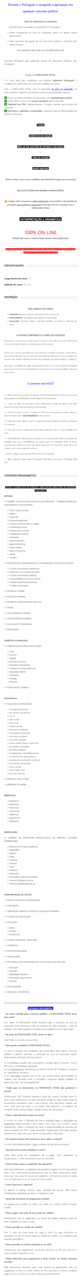 Informações PORTUGUÊS TOTAL 2026 [Teoria + questões] Rateio Grasiela Cabral