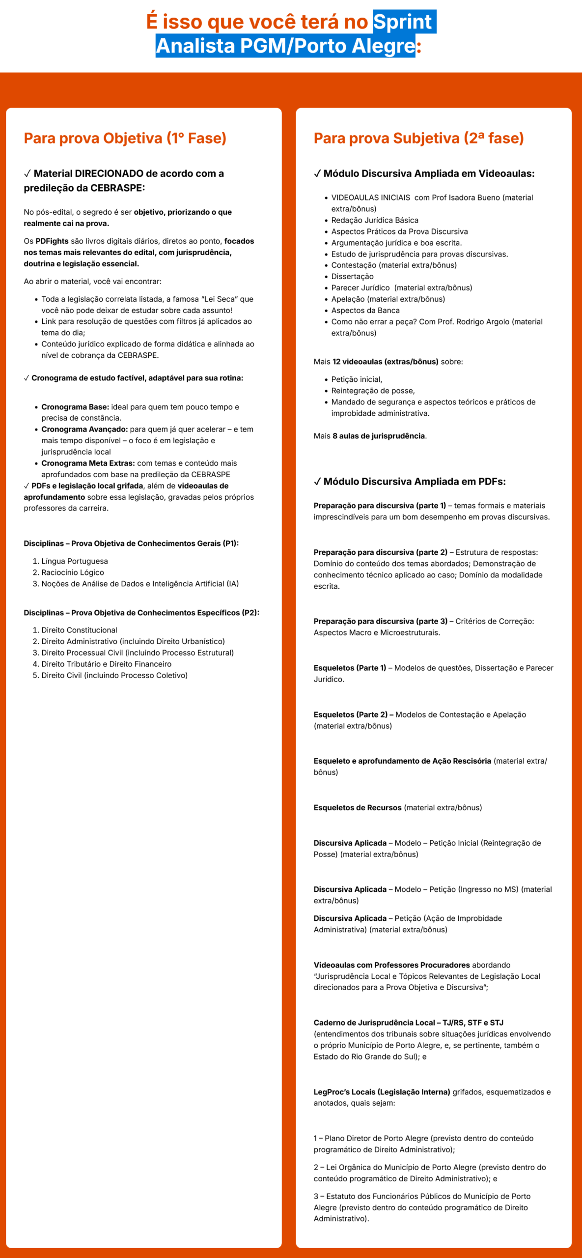 Informações Sprint Analista PGM/Porto Alegre [2026] Rateio Ensino Jurídico