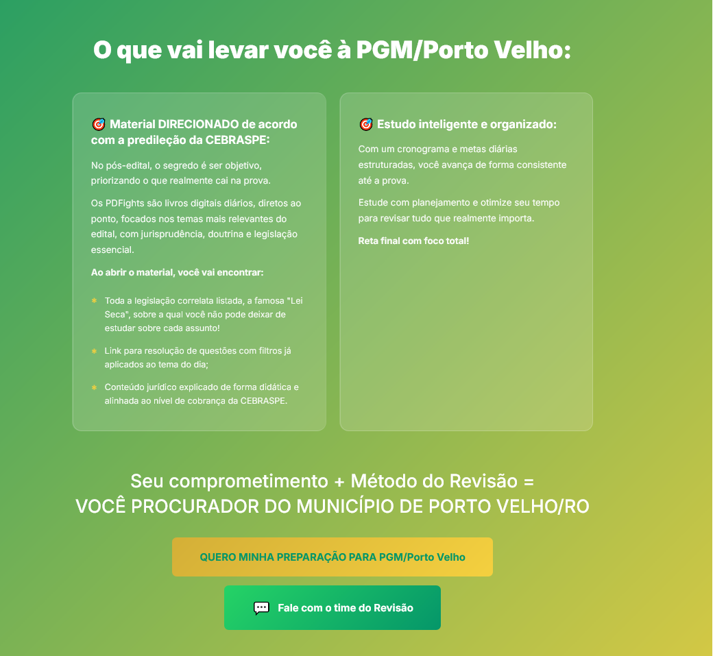 Informações Sprint Final PGM/Porto Velho [2026] Rateio Revisão Ensino Jurídico